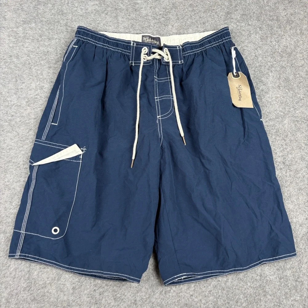 NEW St Johns Bay Swim Trunks Mens Large Blue Herald Cargo Board Shorts